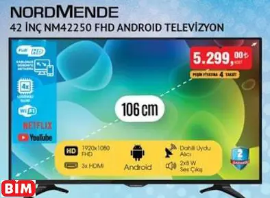 NORDMENDE 42 İNÇ NM42250 FHD ANDROID TELEVİZYON NORDMENDE 42 İNÇ NM42250 FHD ANDROID TELEVİZYON